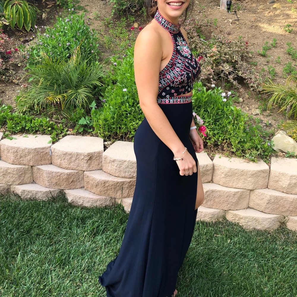 Macy’s navy blue 2 piece gown